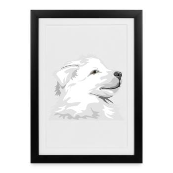 Chiot blanc - Affiche encadrée (27 × 37 cm) - noir - Devant