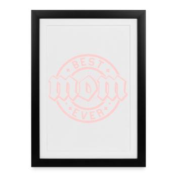 Badge Pink Love Best Ever - Affiche encadrée (27 × 37 cm) - noir - Devant