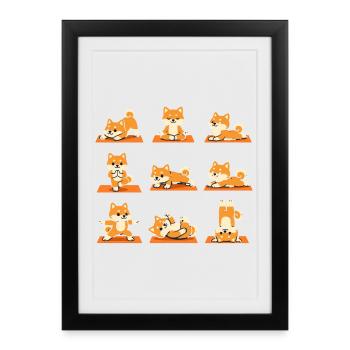 Postures de yoga Shiba Inu pour les fans de chiens - Affiche encadrée (27 × 37 cm) - noir - Devant