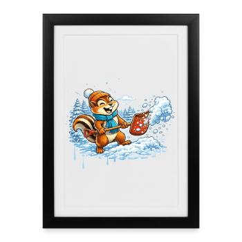 Chipmunks shoveling snow – winter fun - Framed poster (27 × 37 cm) - black - Front