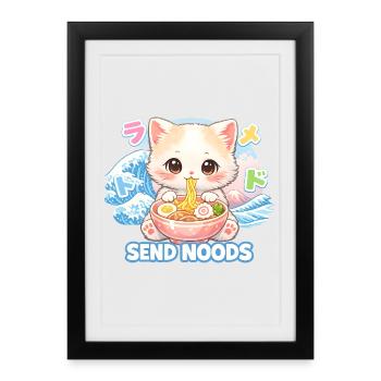 Ramen Cat Kanagawa - Affiche encadrée (27 × 37 cm) - noir - Devant