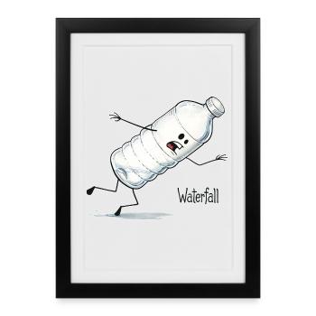Waterfall – Falling Water Bottle Cartoon - Framed poster (27 × 37 cm) - black - Front