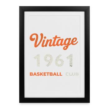 Vintage 1961 – Année de naissance rétro du club de basket-ball - Affiche encadrée (27 × 37 cm) - noir - Devant
