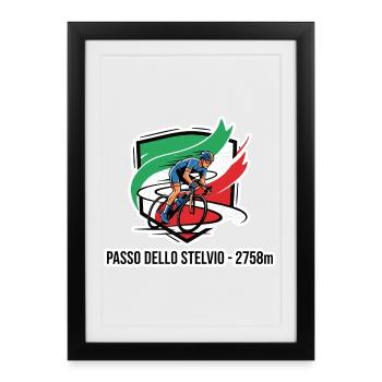 Insigne du Cavalier Passo Dello Stelvio 2758 m - Affiche encadrée (27 × 37 cm) - noir - Devant