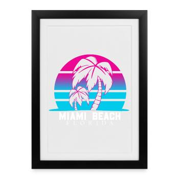Néon des palmiers de Miami Beach - Affiche encadrée (27 × 37 cm) - noir - Devant