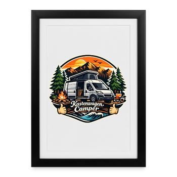 Kastenwagen Camper Abenteuer - Gerahmtes Poster (27 × 37 cm) - Schwarz - Vorne