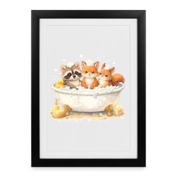 Cute Forest Animals Bathing Illustration - Framed poster (27 × 37 cm) - black - Front
