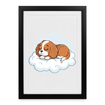 Chiot rêveur sur nuage - Affiche encadrée (27 × 37 cm) - noir - Devant