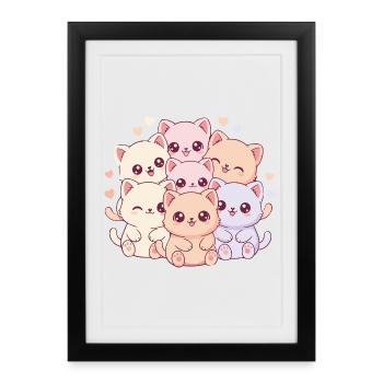 Pastel Cat Gang - Framed poster (27 × 37 cm) - black - Front