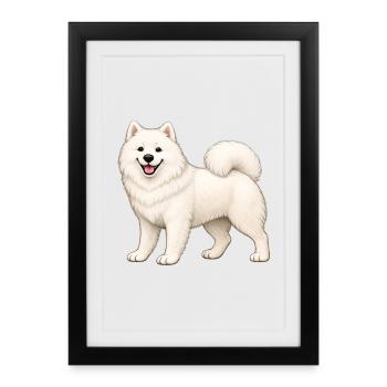 Samoyède Blanc Fourru - Affiche encadrée (27 × 37 cm) - noir - Devant