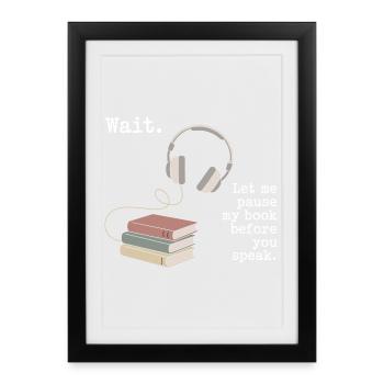 Livre audio, casque, livres - Affiche encadrée (27 × 37 cm) - noir - Devant