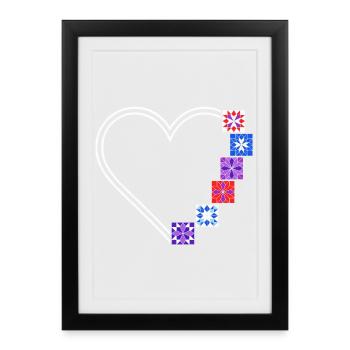 Quilting Passion | Cœurs et Blocs de Patchwork - Affiche encadrée (27 × 37 cm) - noir - Devant