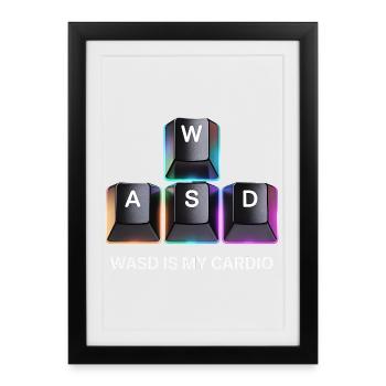 Clavier de jeu drôle WASD Mon Cardio Gamer - Affiche encadrée (27 × 37 cm) - noir - Devant