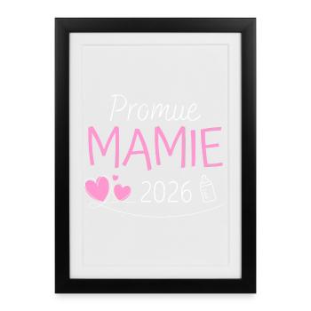Promue Mamie 2026 Cadeau grossesse naissance bébé - Affiche encadrée (27 × 37 cm) - noir - Devant