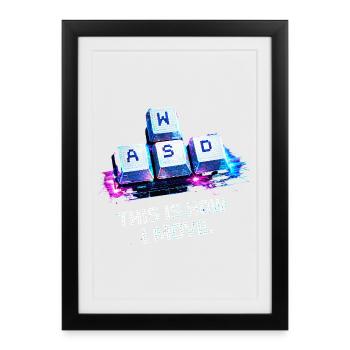 Clavier de jeu drôle WASD Mon Cardio Gamer - Affiche encadrée (27 × 37 cm) - noir - Devant