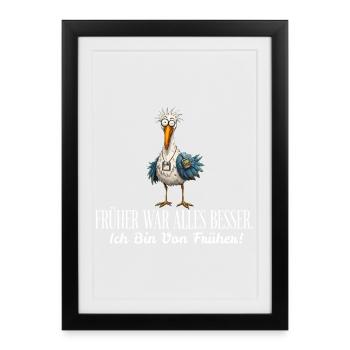 Früher war alles besser - Möwe Retro 90er Vogel - Gerahmtes Poster (27 × 37 cm) - Schwarz - Vorne