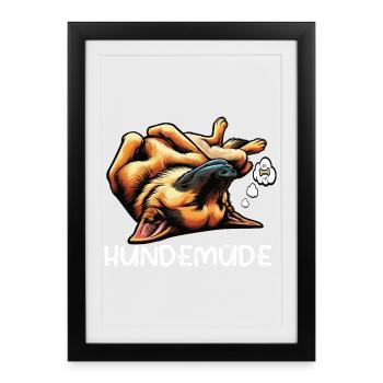 Hundemüde Deutscher Schäferhund Schäferhundhalter - Gerahmtes Poster (27 × 37 cm) - Schwarz - Vorne