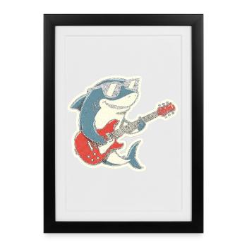 Shark Rock Gitarrist Sticker - Gerahmtes Poster (27 × 37 cm) - Schwarz - Vorne
