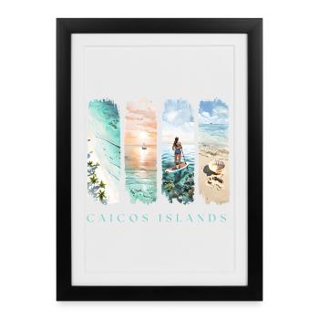 Design des îles Caïques – Motif plage des Caraïbes - Affiche encadrée (27 × 37 cm) - noir - Devant