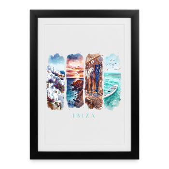 Voyage de vacances à Ibiza – Plage et fête des îles Baléares - Affiche encadrée (27 × 37 cm) - noir - Devant