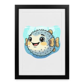 Puffer Fish Kawaii Underwater Delight - Framed poster (27 × 37 cm) - black - Front