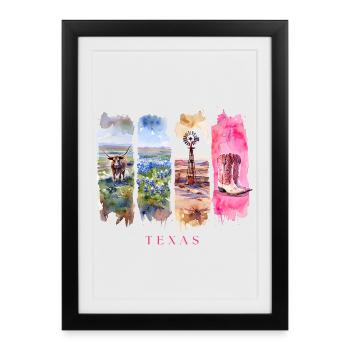 Voyage au Texas – Longhorn & Cowboy Spirit - Affiche encadrée (27 × 37 cm) - noir - Devant
