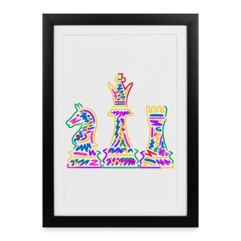Chess Player Colorful Chess Pieces Kids Chess - Framed poster (27 × 37 cm) - black - Front