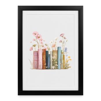 Bücher mit Blüten - Gerahmtes Poster (27 × 37 cm) - Schwarz - Vorne