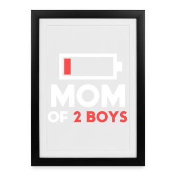 Emblème de la maman de deux garçons - Affiche encadrée (27 × 37 cm) - noir - Devant