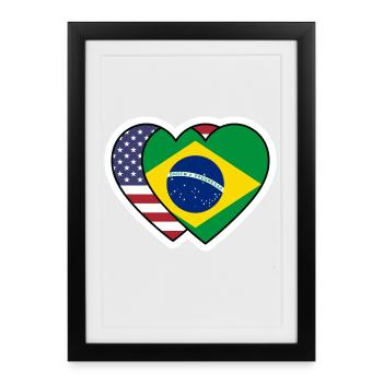 Sticker Cœurs USA Brésil - Design Drapeau  - Affiche encadrée (27 × 37 cm) - noir - Devant