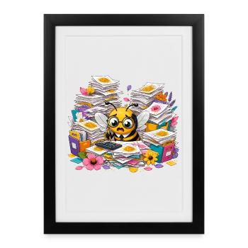Office Bee dans le chaos du papier - Affiche encadrée (27 × 37 cm) - noir - Devant