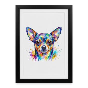 Explosion de couleur : Tête de chihuahua - Affiche encadrée (27 × 37 cm) - noir - Devant