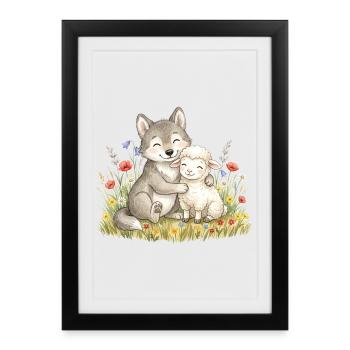 Amitié entre le loup et le mouton - Affiche encadrée (27 × 37 cm) - noir - Devant