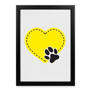 Cœur jaune personnalisable avec patte de chien - Affiche encadrée (27 × 37 cm) - noir - Devant