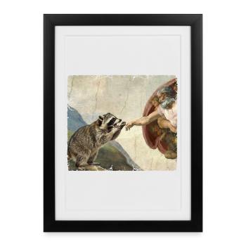 Mème raton laveur battant la main de Dieu - Affiche encadrée (27 × 37 cm) - noir - Devant
