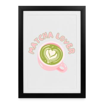 Matcha Lover Cup Heart Latte - Affiche encadrée (27 × 37 cm) - noir - Devant