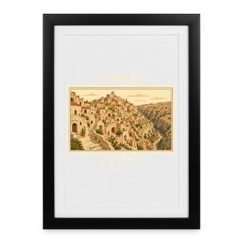 Italien Matera Vintage Reisemarke - Gerahmtes Poster (27 × 37 cm) - Schwarz - Vorne