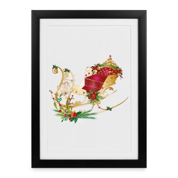 Cheval de traîneau décoré pour Noël - Affiche encadrée (27 × 37 cm) - noir - Devant