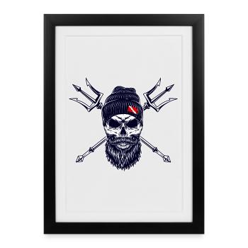 Plongeur Barbu Trident Drapeau Plongée sur Bonnet - Affiche encadrée (27 × 37 cm) - noir - Devant