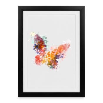 Aquarelle papillon en Color Splash - Affiche encadrée (27 × 37 cm) - noir - Devant