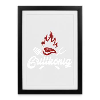Feurige Grillkunst Illustration Grillen Hobby - Gerahmtes Poster (27 × 37 cm) - Schwarz - Vorne
