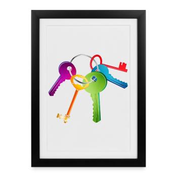 Porte-clés aux couleurs vives avec clé - Affiche encadrée (27 × 37 cm) - noir - Devant