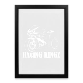 Racing Kingz Moto Illustration Symbole Graphique - Affiche encadrée (27 × 37 cm) - noir - Devant