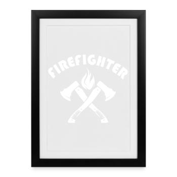 Icône du logo du symbole du symbole de la hache de pompier - Affiche encadrée (27 × 37 cm) - noir - Devant