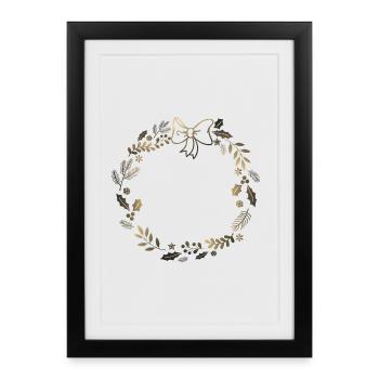 Couronne festive dorée avec ruban - Affiche encadrée (27 × 37 cm) - noir - Devant
