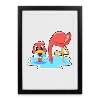Flamingo Fisch - Gerahmtes Poster (27 × 37 cm) - Schwarz - Vorne