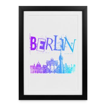 Berlin Skyline Panorama - Affiche encadrée (27 × 37 cm) - noir - Devant