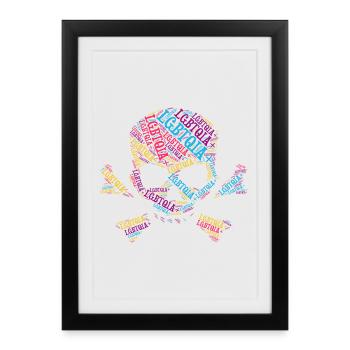 LGBTQIA+ T Shirt Crâne Nuage de mots LGBT Gay Pride - Affiche encadrée (27 × 37 cm) - noir - Devant