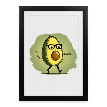 Nerdy Avocada court à travers un pré - Affiche encadrée (27 × 37 cm) - noir - Devant