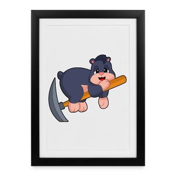 Minage de pioche de mineur taupe - Affiche encadrée (27 × 37 cm) - noir - Devant